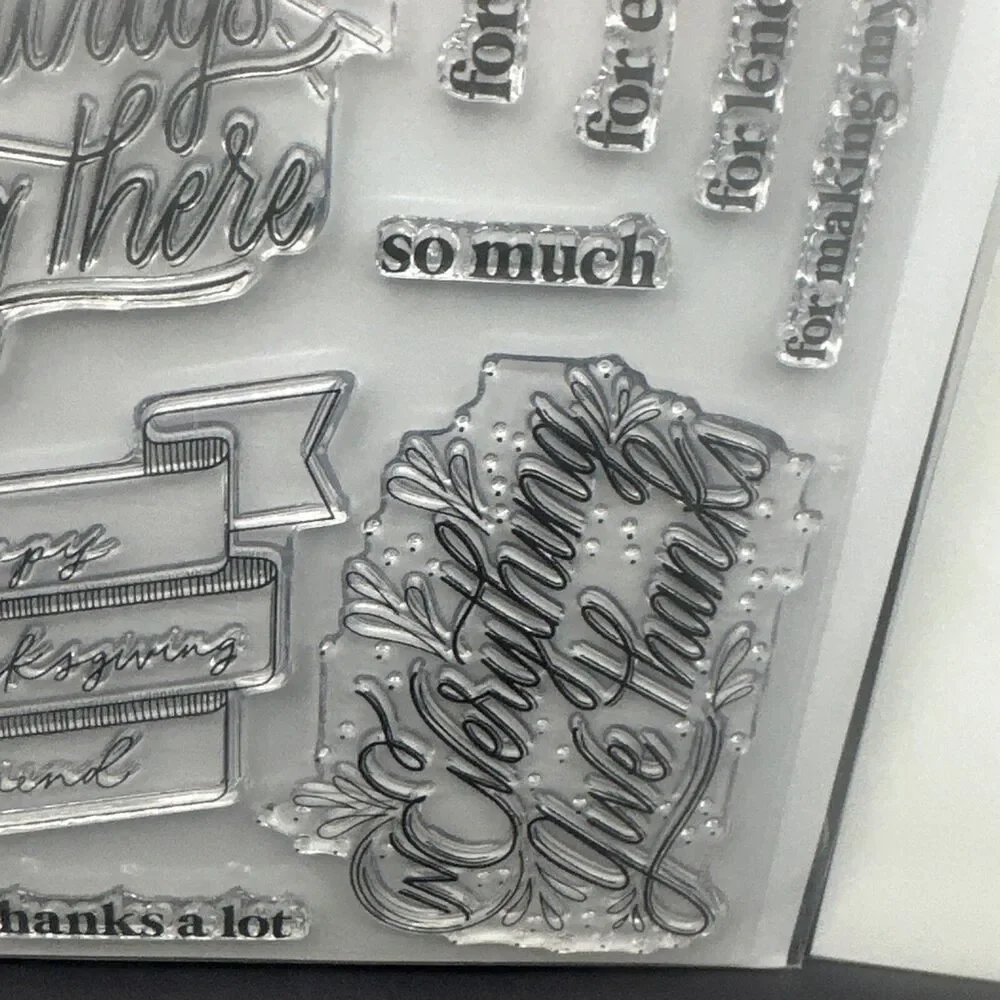 Gina K. Designs THANK YOU GREETINGS Clear Stamp Set  Banner Die New sentiments